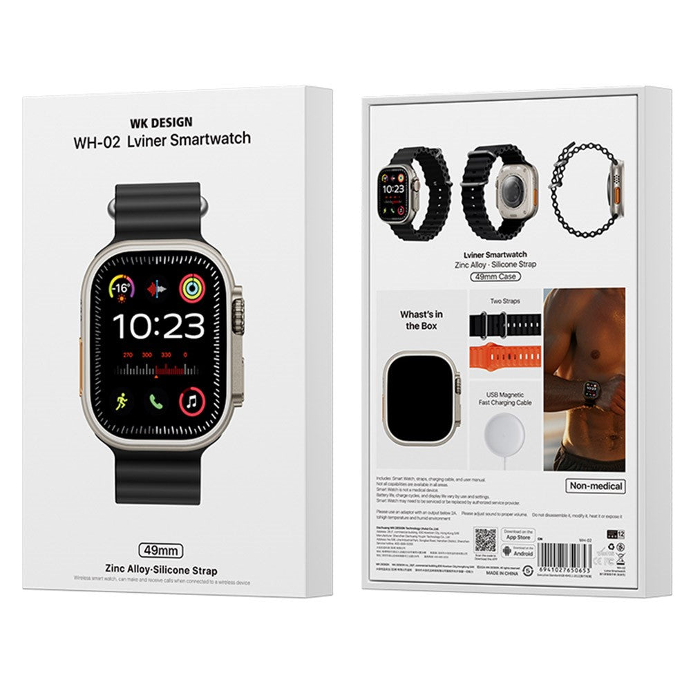 WEKOME WH-02 Lviner Smartwatch 2.01-inch Screen Health Monitoring Bluetooth-compatible Call Smart Watch with 2 Straps