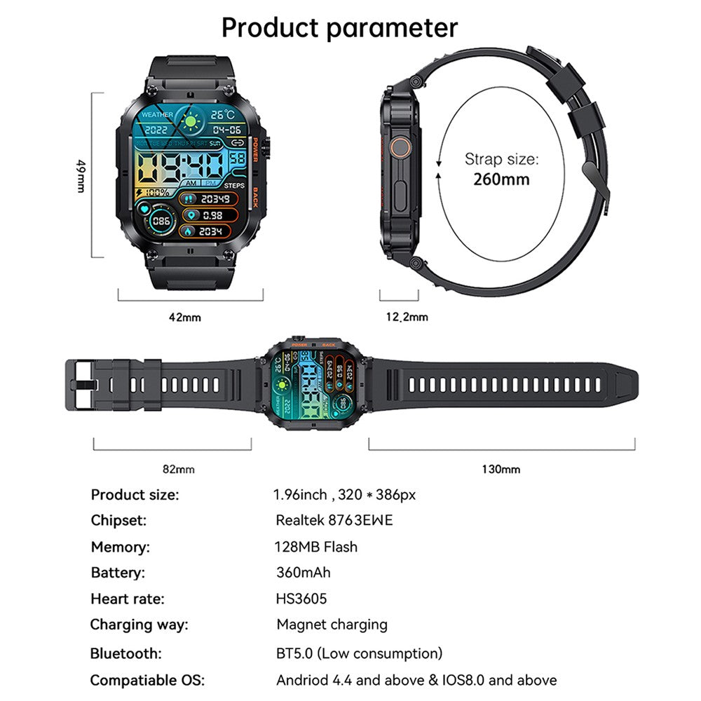 K57 Pro 1.96-inch Bluetooth-compatible Call Smart Watch Health Monitoring Outdoor Sports Smart Bracelet