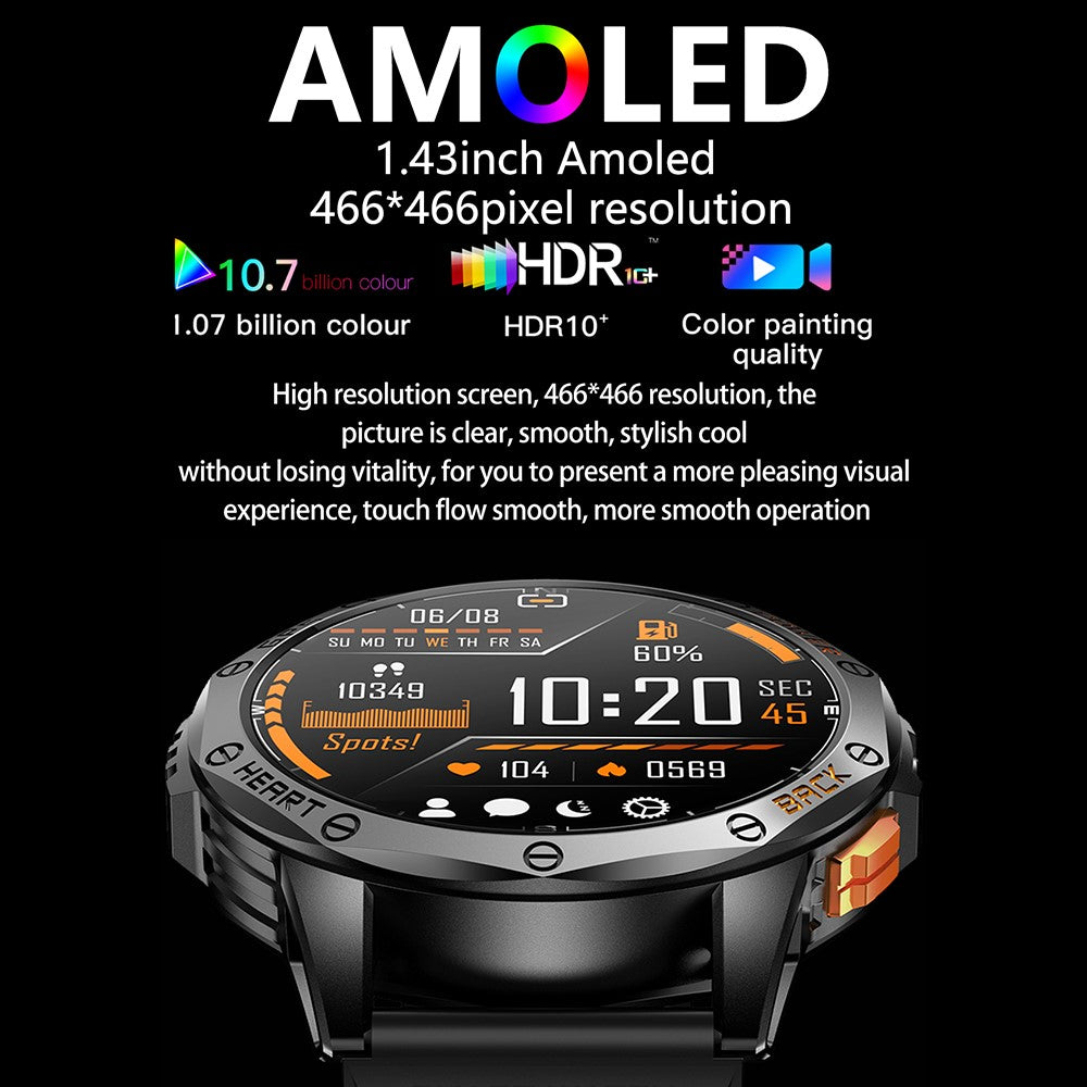 K67 GPS Smart Watch with Flashlight 1.43-inch AMOLED Screen Fitness Tracker Support Compass