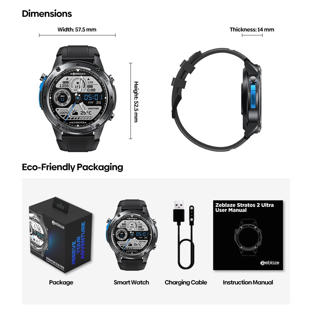 ZEBLAZE Stratos 2 Ultra 1.43-inch AMOLED Screen Bluetooth-compatible Call GPS Sports Watch Health Monitor Smart Watch