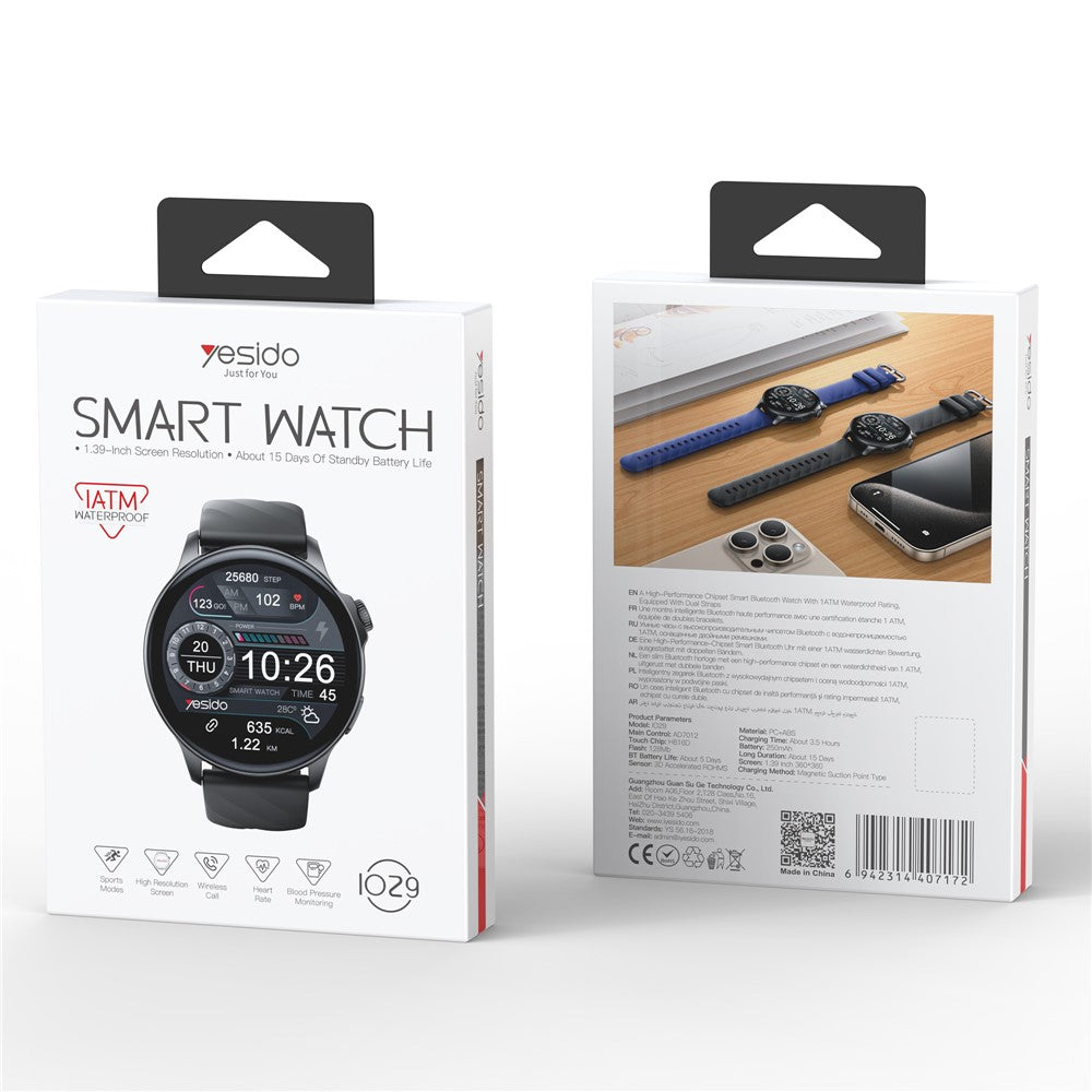 YESIDO IO29 1.39-inch Round Screen Bluetooth-compatible Call Smart Watch Health Monitor Sports Tracker