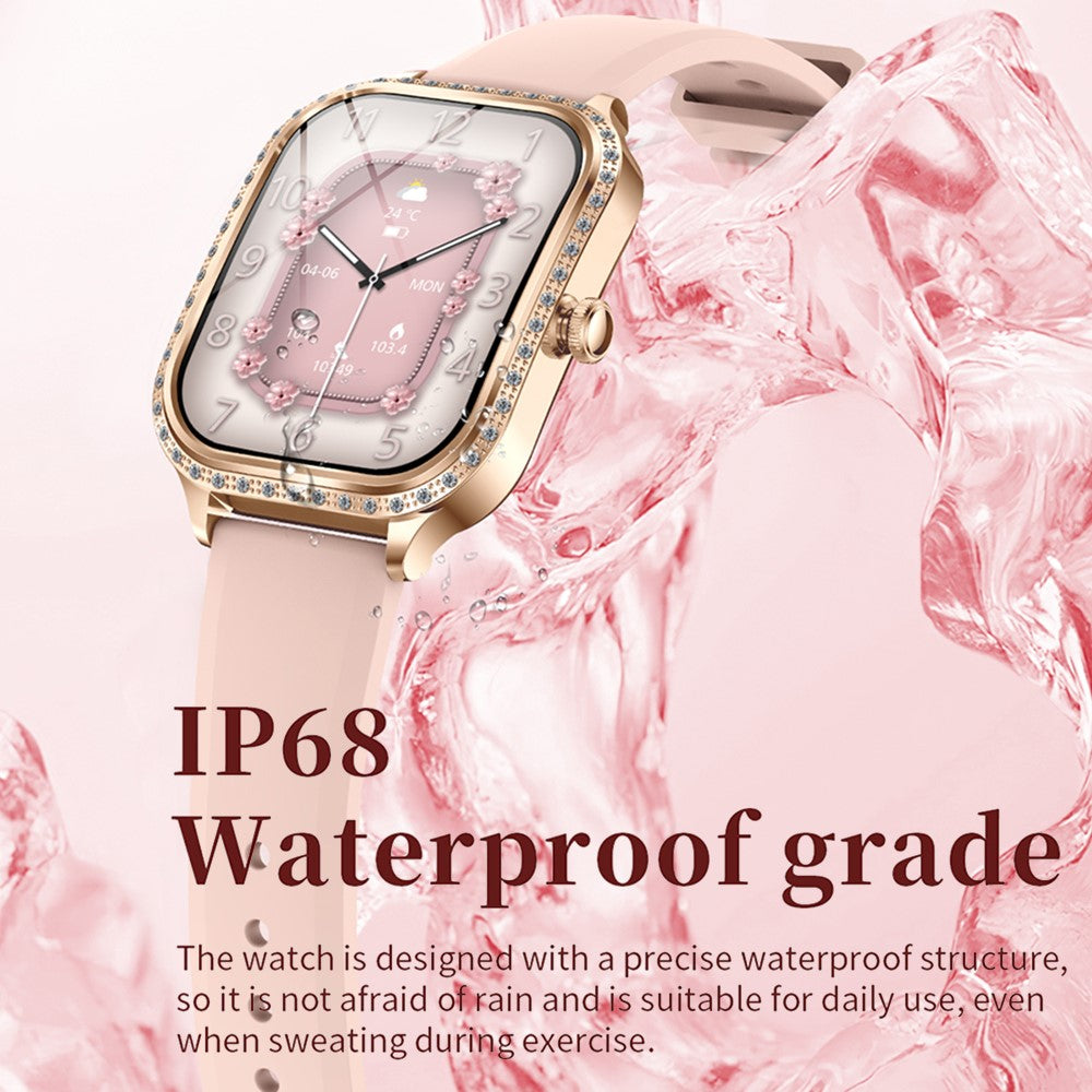 MK88 Silicone Strap 1.75-inch Women Rhinestones Smart Watch Bluetooth-compatible Calling Fitness Tracker Smart Bracelet
