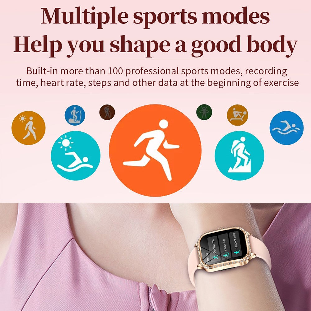 MK88 Silicone Strap 1.75-inch Women Rhinestones Smart Watch Bluetooth-compatible Calling Fitness Tracker Smart Bracelet