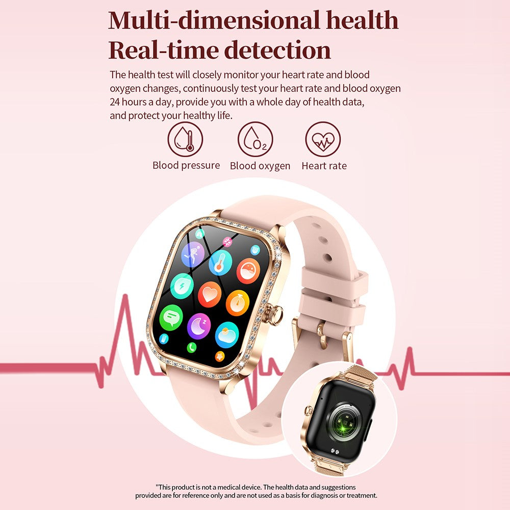 MK88 Silicone Strap 1.75-inch Women Rhinestones Smart Watch Bluetooth-compatible Calling Fitness Tracker Smart Bracelet