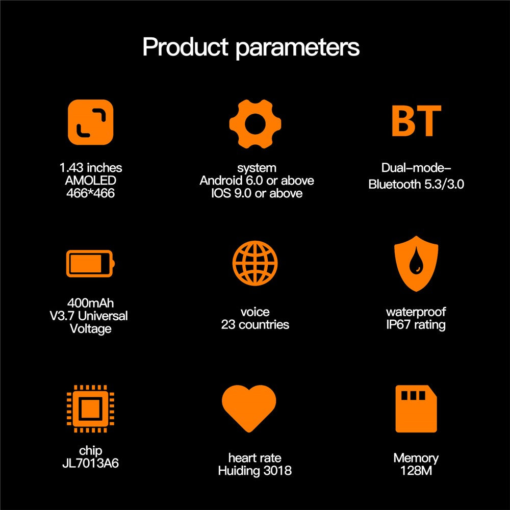 AK77 Silicone Strap 1.43-inch AMOLED Smart Watch Sleep Health Monitoring Bluetooth-compatible Call Sports Watch