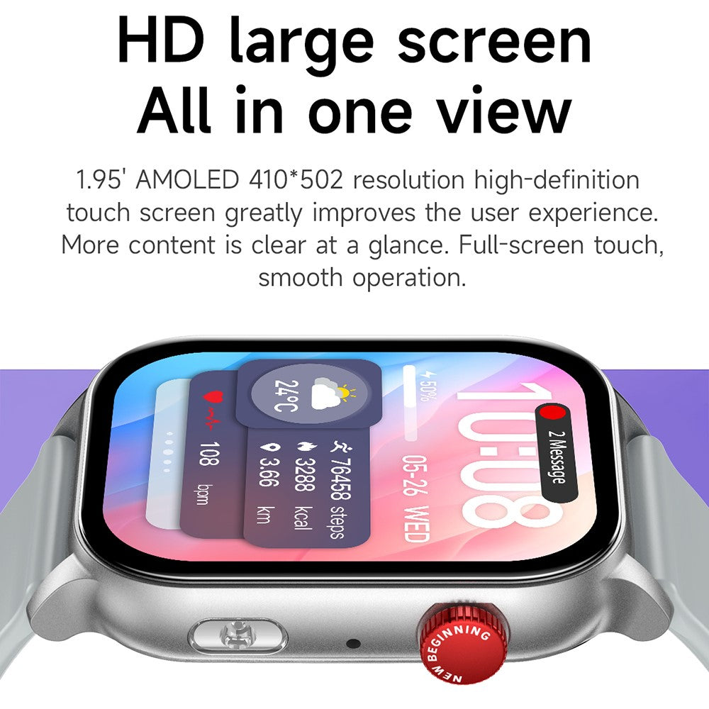 KR86 1.95-inch AMOLED Screen Smart Watch Health Monitoring Sports Watch Support Bluetooth-compatible Call