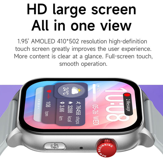 KR86 1.95-inch AMOLED Screen Smart Watch Health Monitoring Sports Watch Support Bluetooth-compatible Call