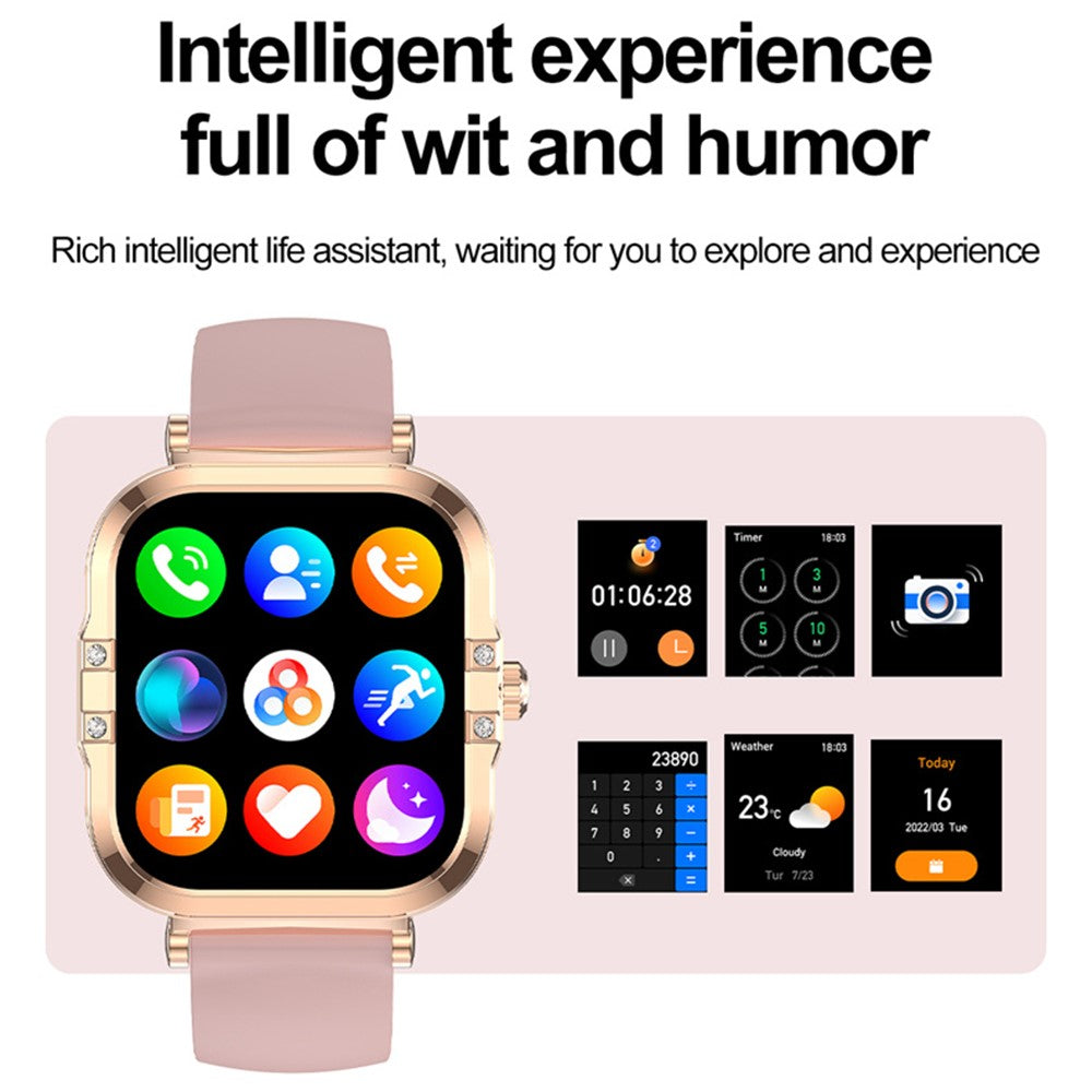 HK82 1.75-inch AMOLED Square Screen NFC Smart Watch Health Monitor Wrist Watch, Silicone Strap