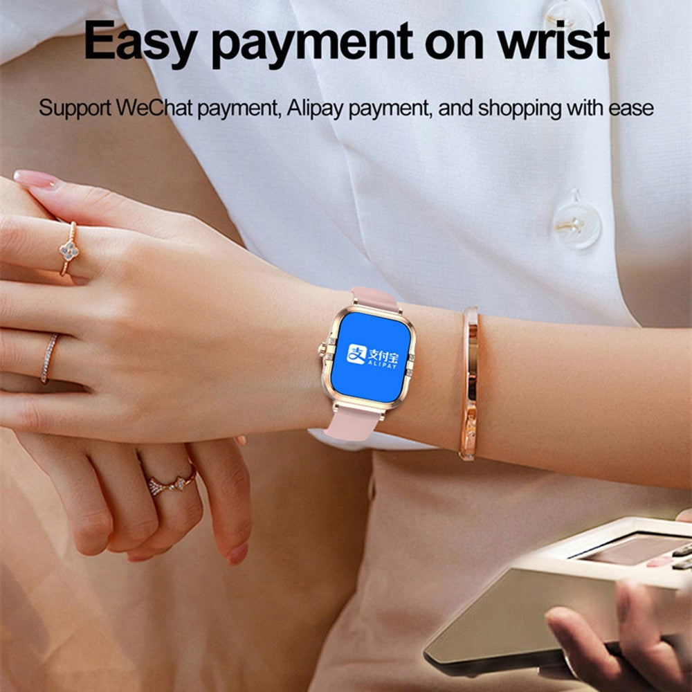 HK82 1.75-inch AMOLED Square Screen NFC Smart Watch Health Monitor Wrist Watch, Silicone Strap