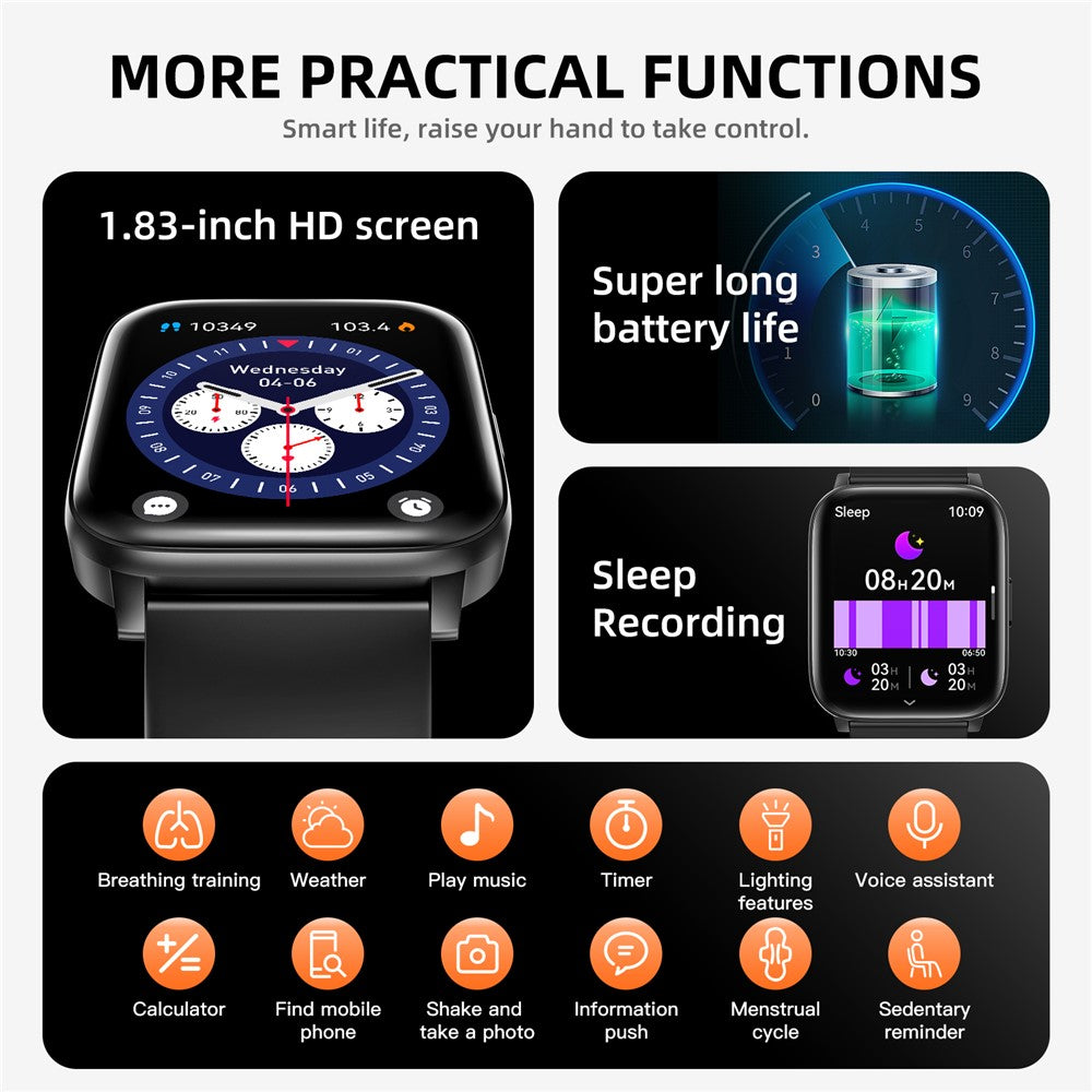 T63B Bluetooth-compatible Call Smart Watch Heart Rate Sleep Health Monitoring Music Sports Watch