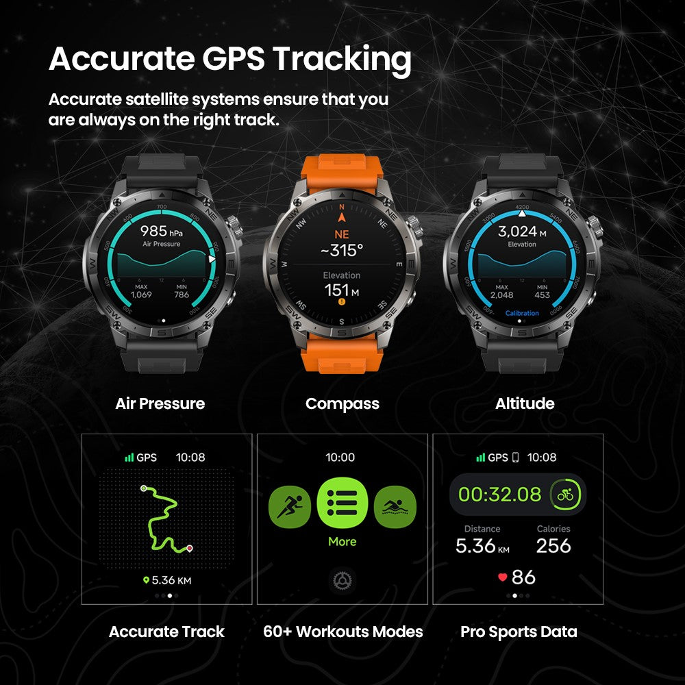 ZEBLAZE Stratos 2 Plus 1.43 Inch AMOLED Screen Outdoor Sports GPS Tracker Bluetooth-compatible Call Smart Watch