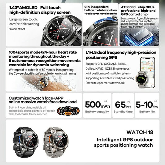 REMAX WATCH 18 Smart GPS Outdoor Sports Positioning Watch Fitness Tracker with Heart Rate Monitor  /  50M Waterproof