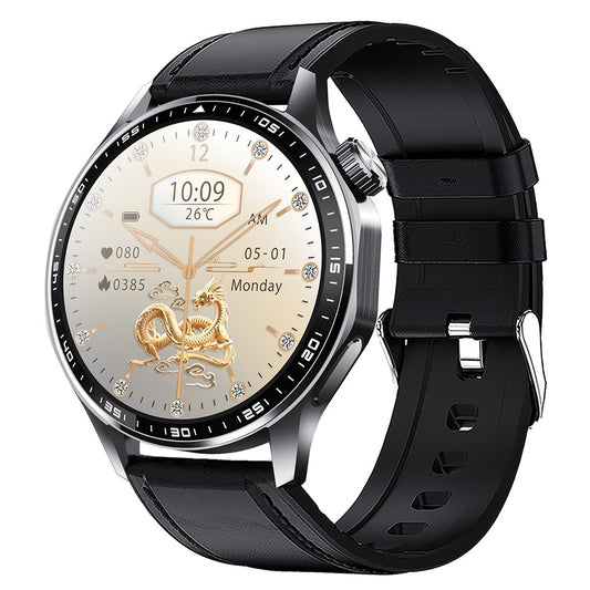 F61 1.55 Inch Round Screen Sports Smart Watch SOS Alarm Heart Rate Blood Oxygen Monitor with Leather Strap