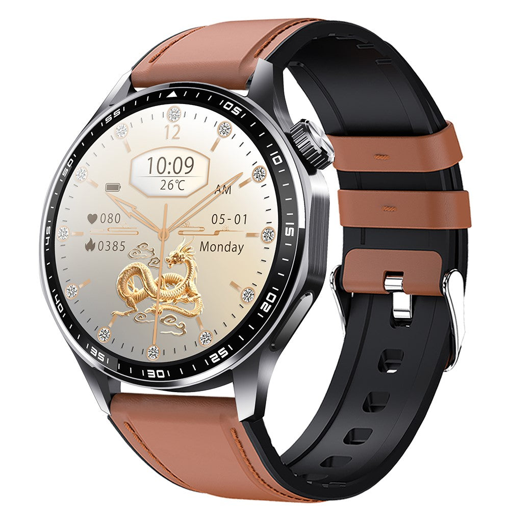 F61 1.55 Inch Round Screen Sports Smart Watch SOS Alarm Heart Rate Blood Oxygen Monitor with Leather Strap