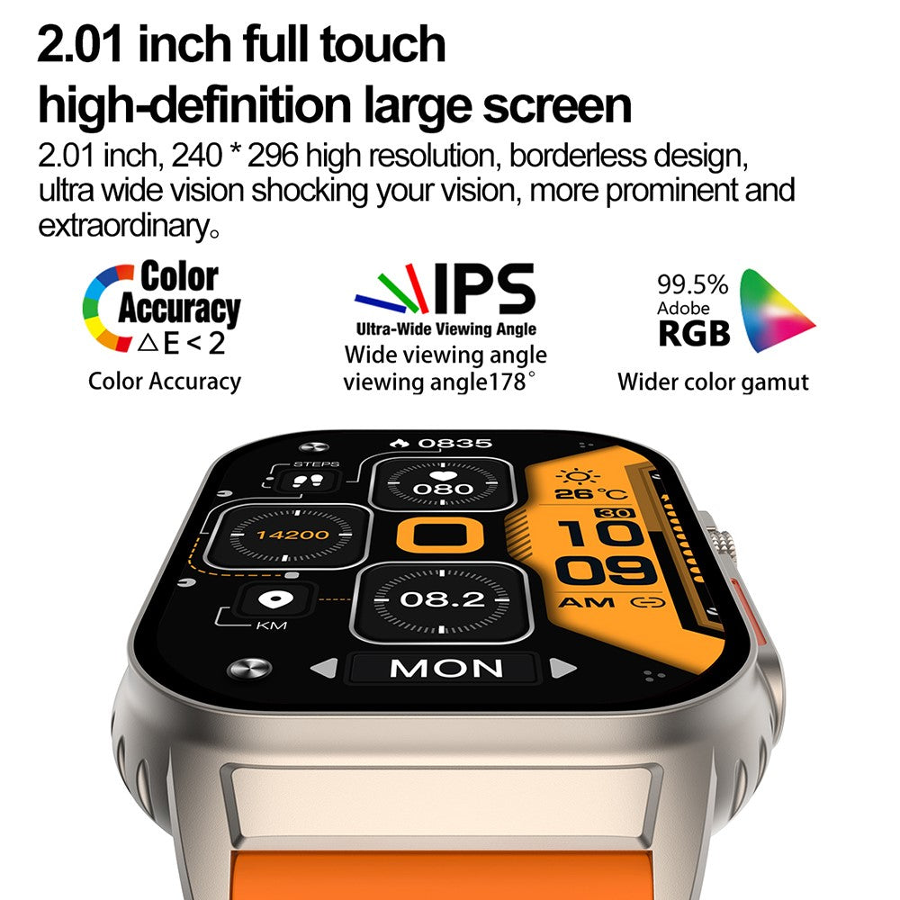 G41 2.01 Inch Health Monitor Smart Watch Bluetooth-compatible Calling Fitness Tracker for Android iOS , Silicone Strap
