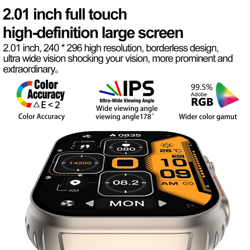 G41 2.01 Inch Health Monitor Smart Watch Bluetooth-compatible Calling Fitness Tracker for Android iOS , Steel Strap