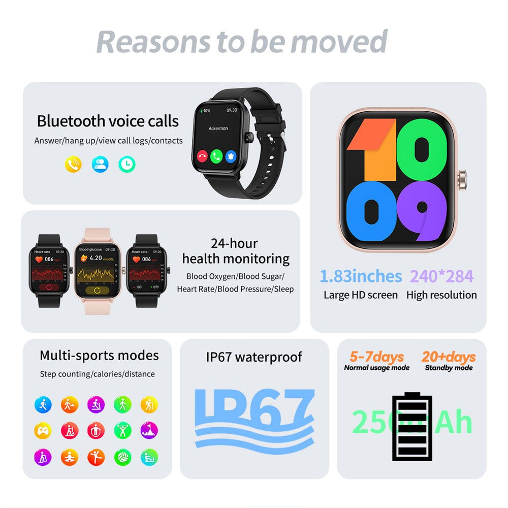 G42 1.83 Inch Women Health Monitor Smart Watch IP67 Waterproof Bluetooth-compatible Calling Sports Watch