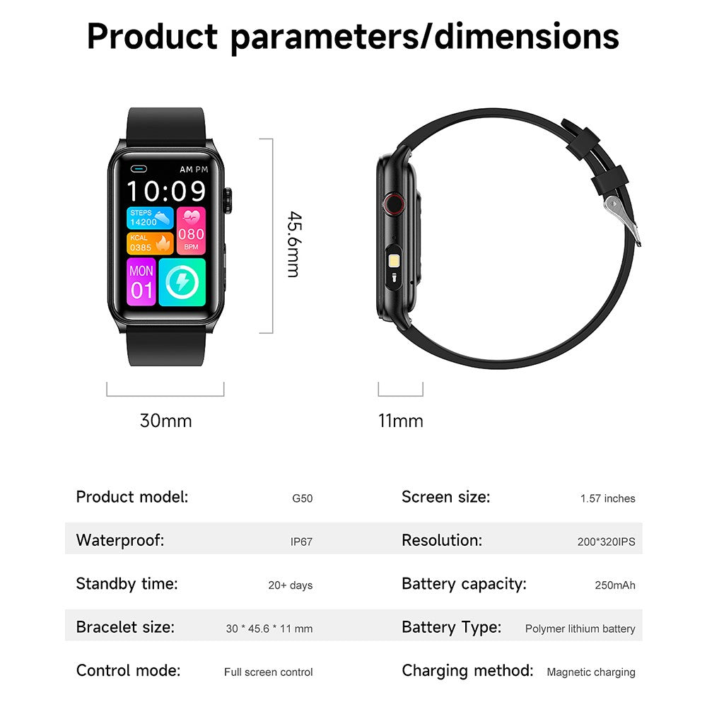 G50 1.57 Inch Smart Bracelet Fitness Tracker Bluetooth-compatible Calling Heart Rate Monitor Wristband