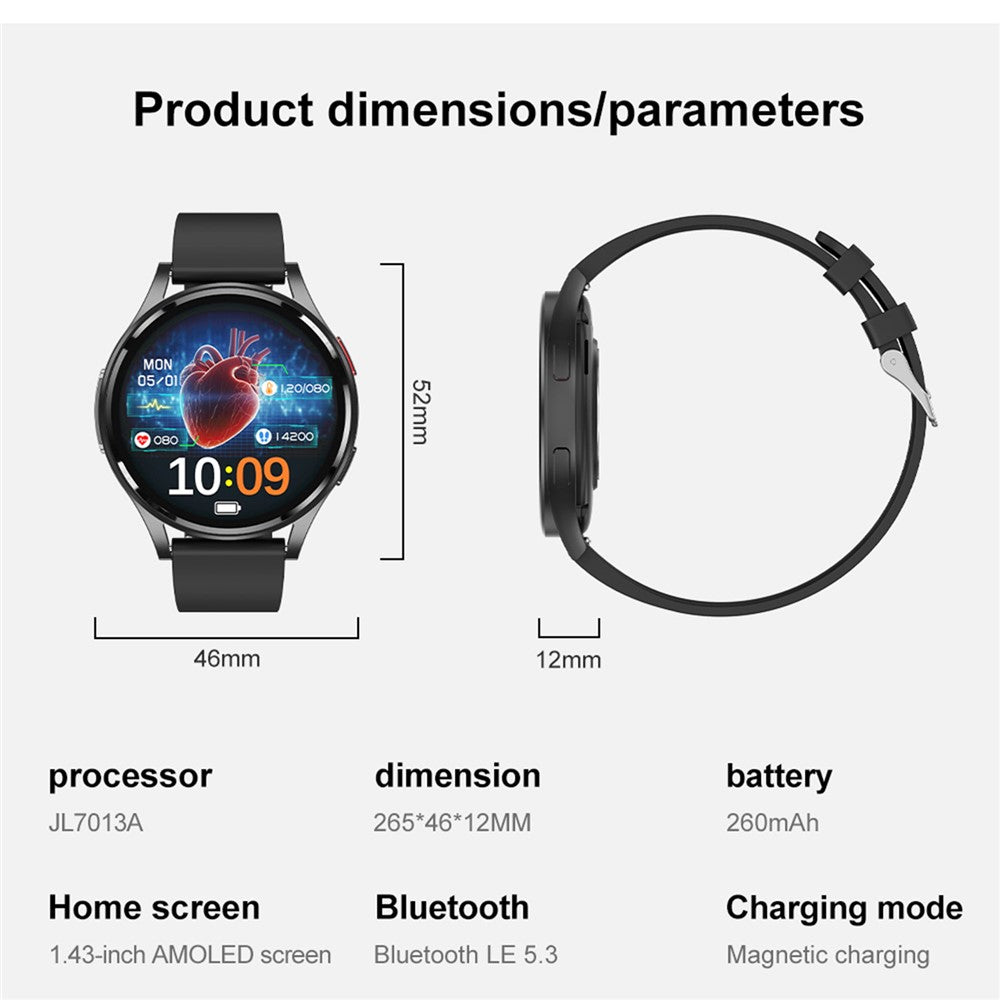 GE30 1.43 Inch AMOLED Screen Smart Watch ECG Heart Rate Monitor Bluetooth-compatible Calling Wristwatch