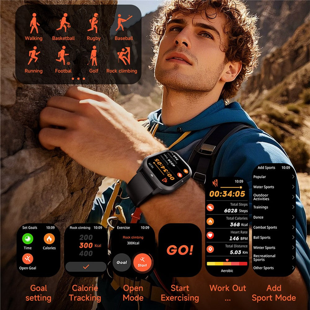 C30 Multifunction Smart Watch 1.95 Inch Large Screen 1ATM Waterproof Pedometer for Men Women Fitness Tracker
