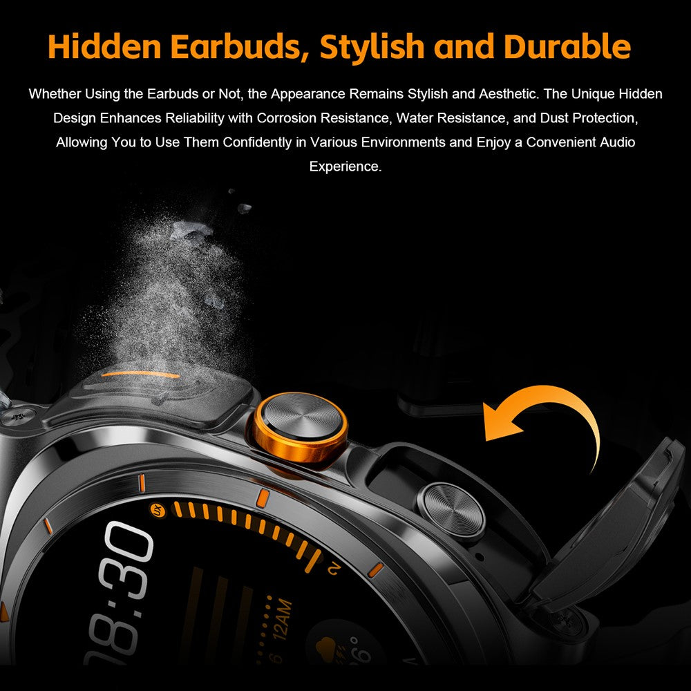 GT98 2 in 1 TWS Earphones 1.53 Inch HD Round Screen Waterproof Sport Smartwatch
