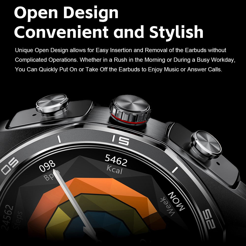 GT97 2 in 1 Bluetooth-compatible TWS Earphones 1.53 Inch Round Screen Heart Rate Monitor Smart Watch