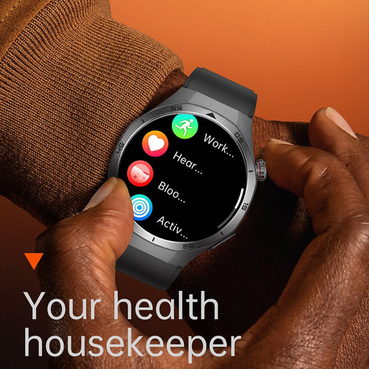 ET456 Leather Strap 1.56 Inch Round AMOLED Screen Smart Watch Bluetooth-Compatible Call ECG Health Monitor Sports Watch