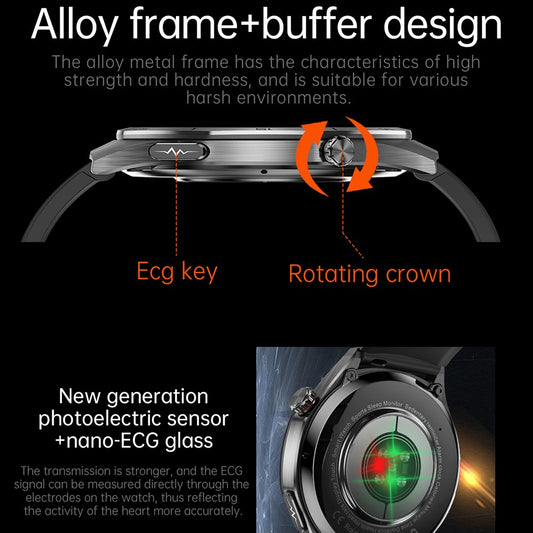 ET456 Steel Strap 1.56 Inch Round AMOLED Screen Smart Watch Bluetooth-Compatible Call ECG Health Monitor Sports Watch