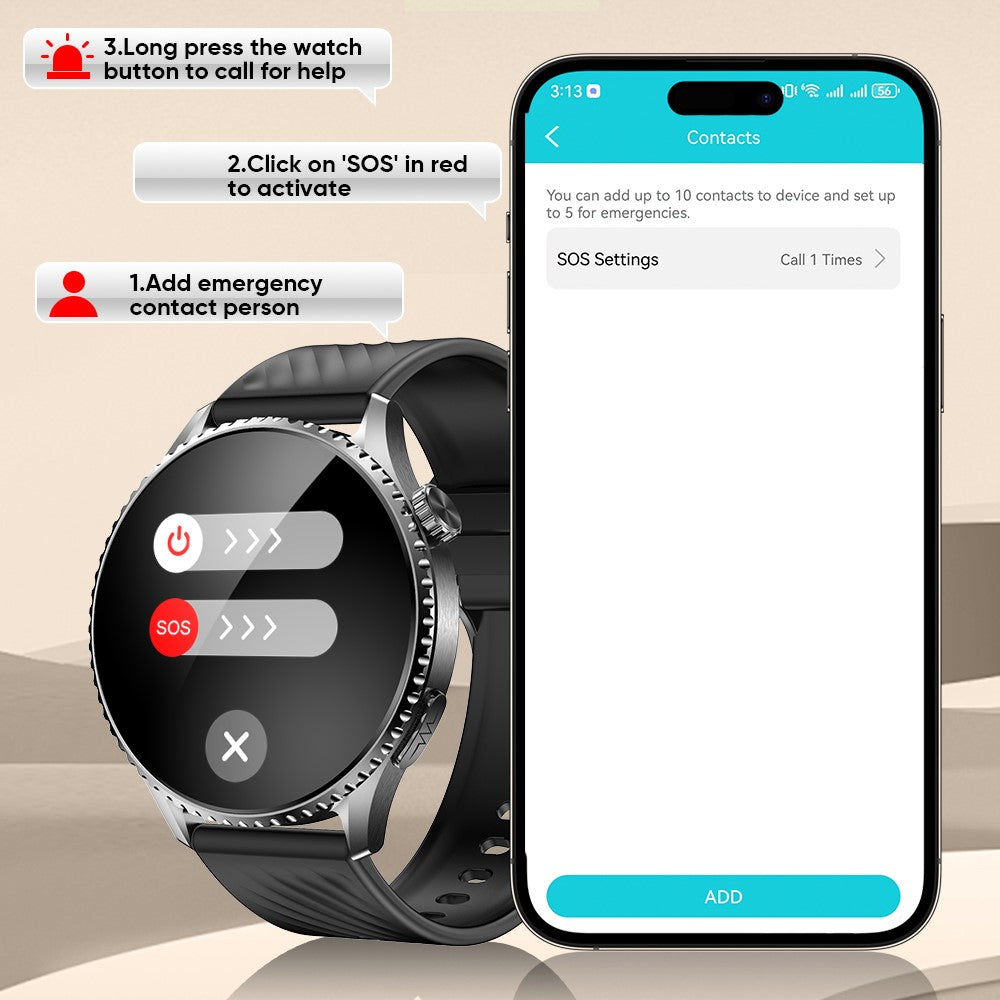 MT800 ECG Smart Watch 1.56 Inch AMOLED Curved Screen Bluetooth-Compatible Calling Heart Rate Monitor Watch