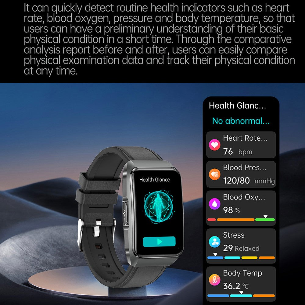 ET650 Leather + Silicone Strap Smart Bracelet Body Temperature Health Monitor Bluetooth-Compatible Call Smart Watch