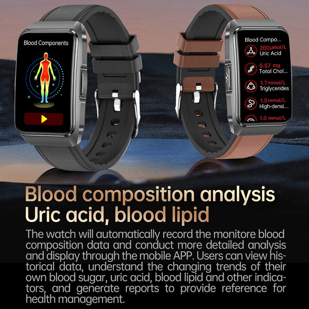 ET650 Leather + Silicone Strap Smart Bracelet Body Temperature Health Monitor Bluetooth-Compatible Call Smart Watch
