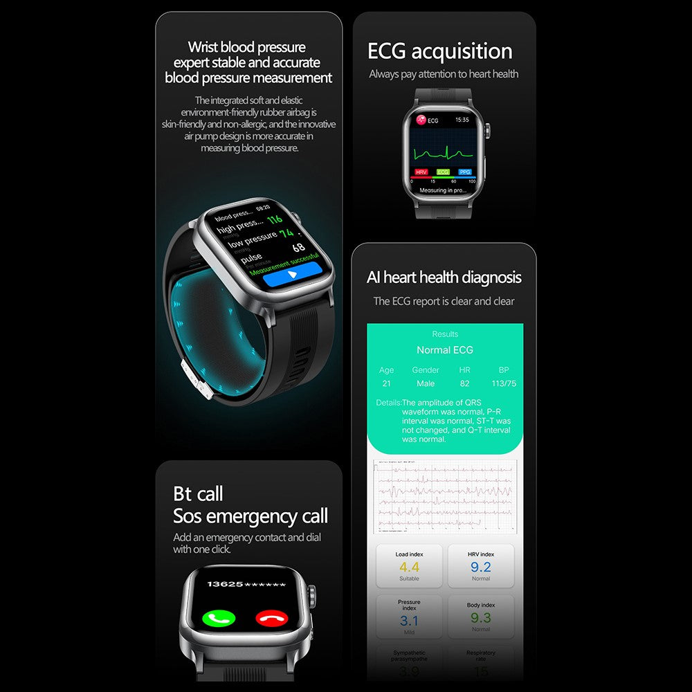 TK66 Smart Watch Blood Pressure ECG Health Monitor Bluetooth-Compatible Calling SOS Emergency Alert Watch