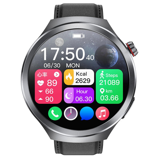 ET475 1.73 Inch AMOLED Screen Smart Watch ECG Health Monitor Bluetooth-Compatible Calling Watch, Leather Strap