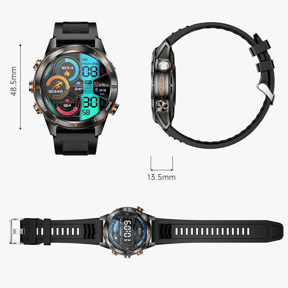 KT80 Outdoor Sports Smart Watch 3ATM Waterproof Bluetooth-Compatible Calling Wristwatch with Flashlight