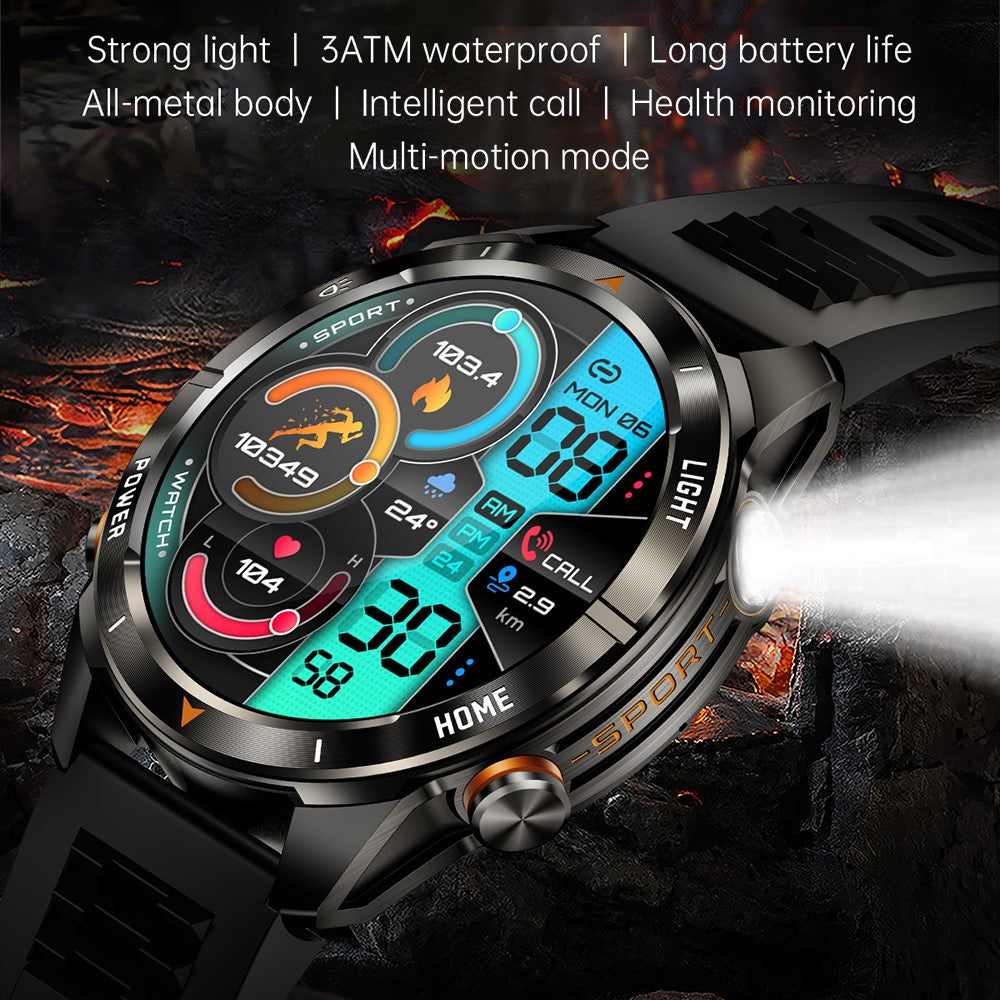 KT80 Outdoor Sports Smart Watch 3ATM Waterproof Bluetooth-Compatible Calling Wristwatch with Flashlight
