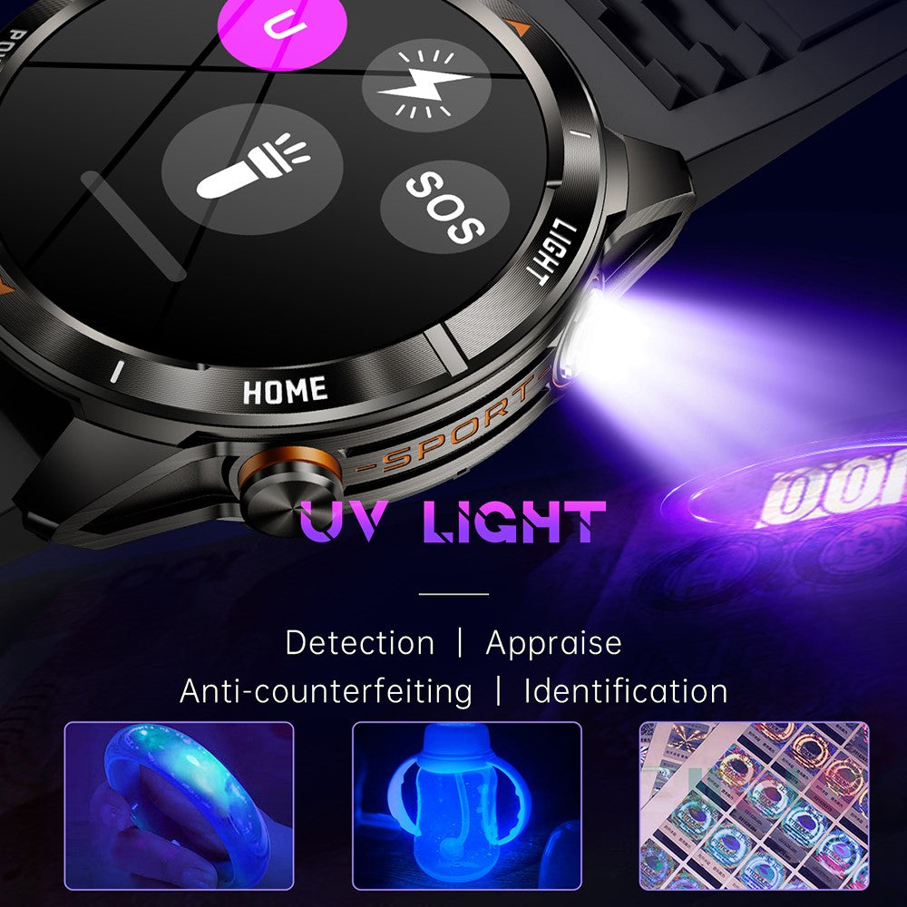 KT80 Outdoor Sports Smart Watch 3ATM Waterproof Bluetooth-Compatible Calling Wristwatch with Flashlight