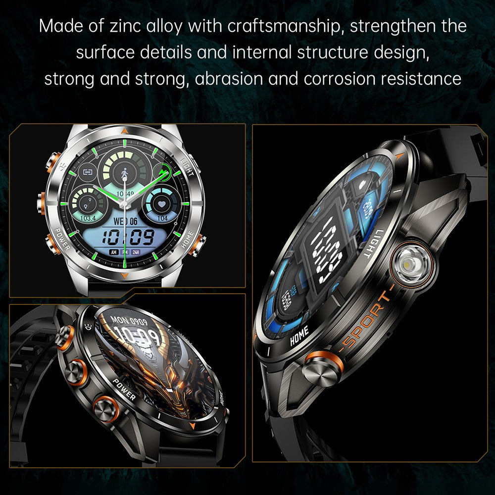 KT80 Outdoor Sports Smart Watch 3ATM Waterproof Bluetooth-Compatible Calling Wristwatch with Flashlight