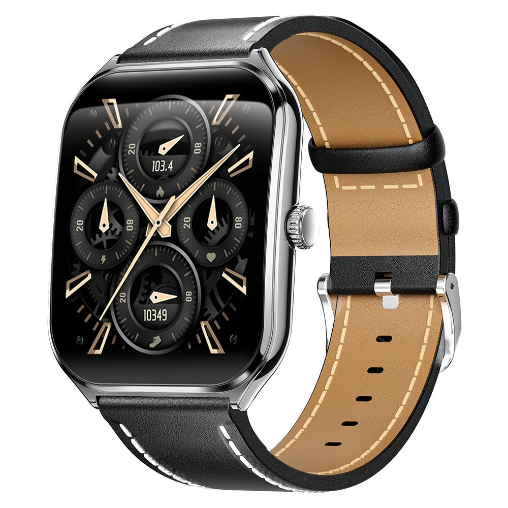 MT61 Ultra Thin Smart Watch 1.96 Inch AMOLED Curved Screen Bluetooth-Compatible Calling Health Monitor, Leather Strap