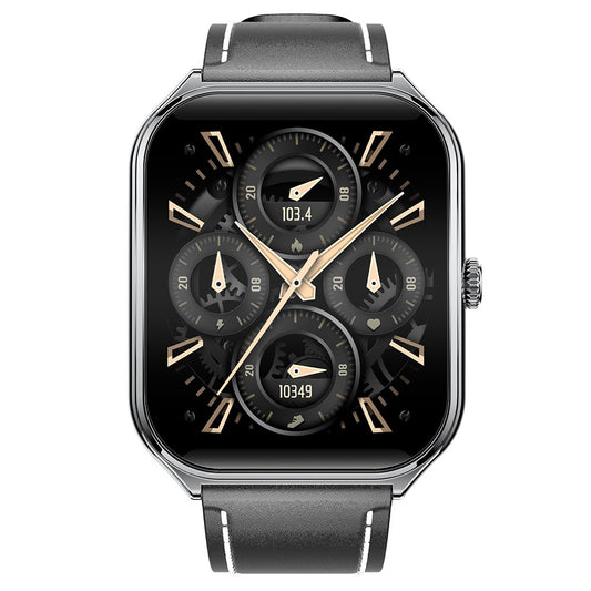 MT61 Ultra Thin Smart Watch 1.96 Inch AMOLED Curved Screen Bluetooth-Compatible Calling Health Monitor, Leather Strap