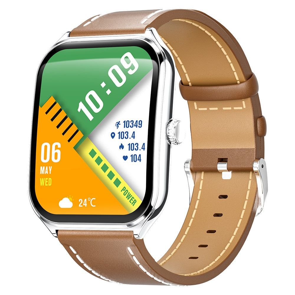 MT61 Ultra Thin Smart Watch 1.96 Inch AMOLED Curved Screen Bluetooth-Compatible Calling Health Monitor, Leather Strap
