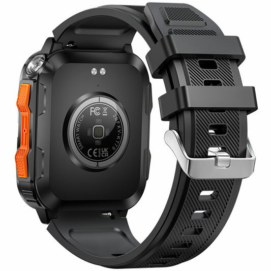 KT79 1.96 Inch Outdoor Rugged Smart Watch with Flashlight Bluetooth-Compatible Call Sports Tracker Health Monitor