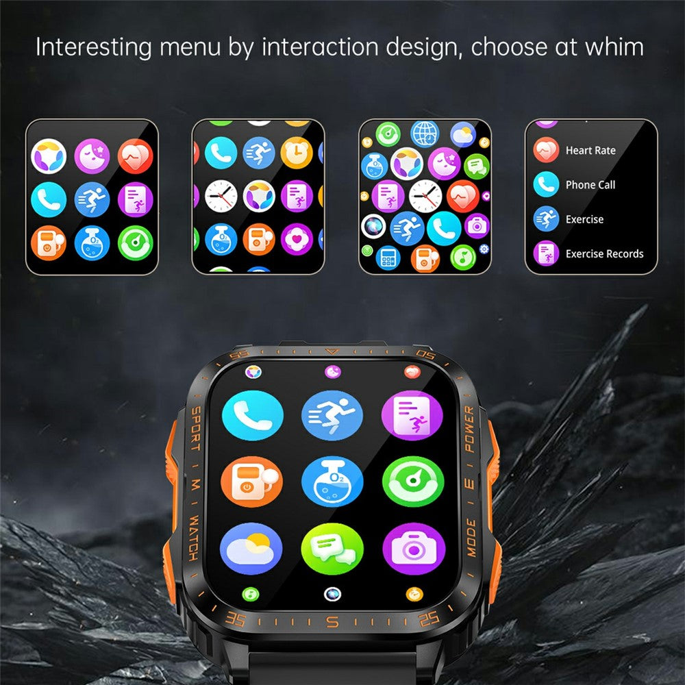 KT79 1.96 Inch Outdoor Rugged Smart Watch with Flashlight Bluetooth-Compatible Call Sports Tracker Health Monitor