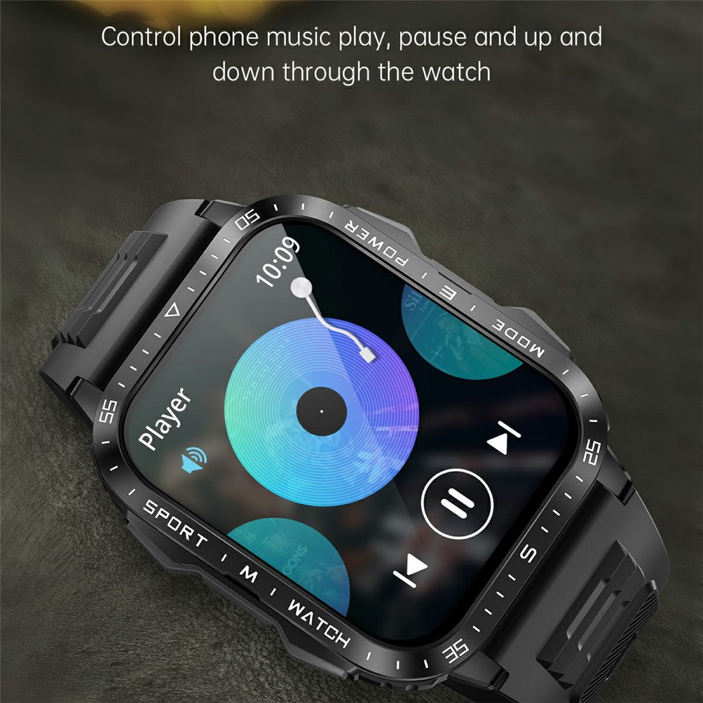 KT79 1.96 Inch Outdoor Rugged Smart Watch with Flashlight Bluetooth-Compatible Call Sports Tracker Health Monitor