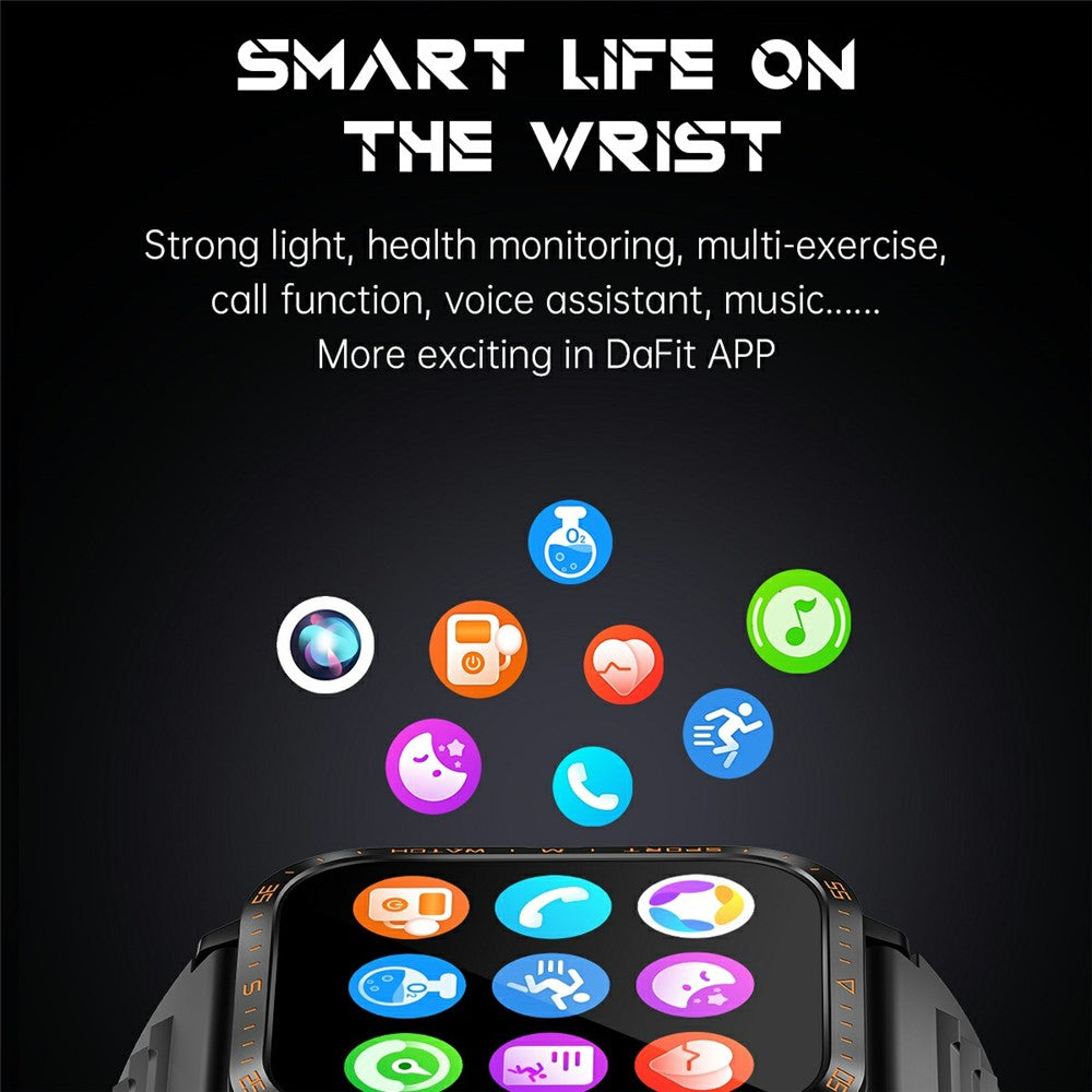 KT79 1.96 Inch Outdoor Rugged Smart Watch with Flashlight Bluetooth-Compatible Call Sports Tracker Health Monitor