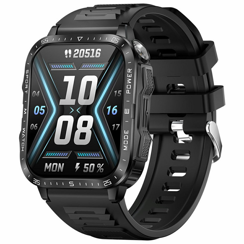 KT79 1.96 Inch Outdoor Rugged Smart Watch with Flashlight Bluetooth-Compatible Call Sports Tracker Health Monitor