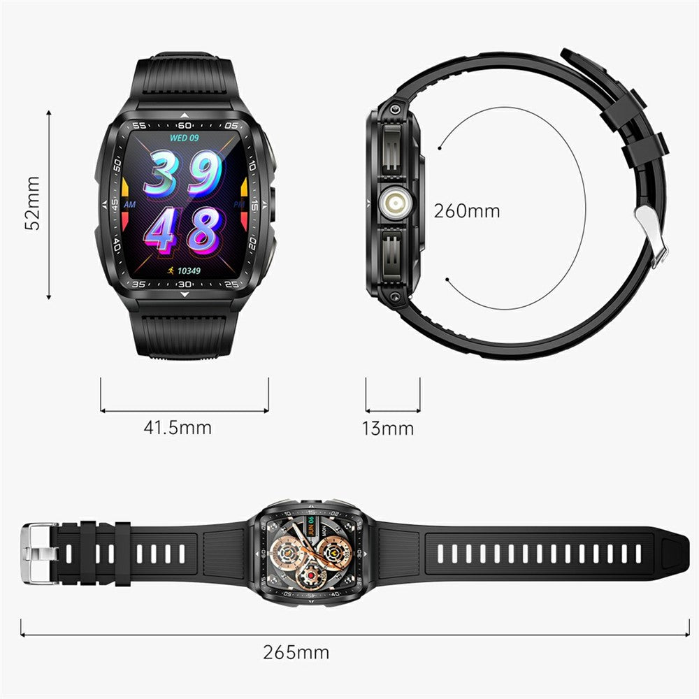 KT83 1.8 Inch Outdoor Smart Watch with Flashlight Health Monitor Bluetooth-Compatible Calling Wristwatch