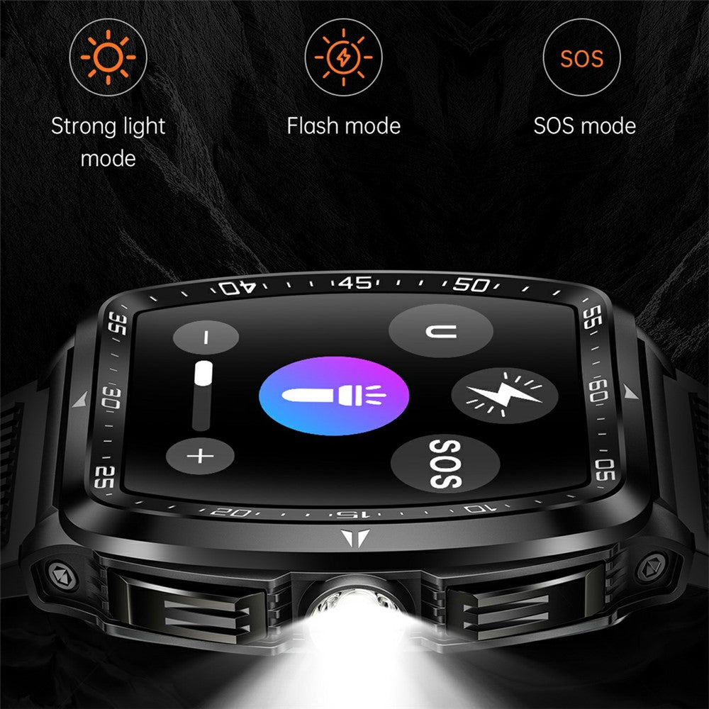 KT83 1.8 Inch Outdoor Smart Watch with Flashlight Health Monitor Bluetooth-Compatible Calling Wristwatch