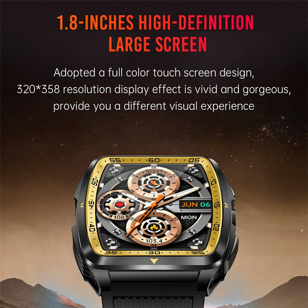 KT83 1.8 Inch Outdoor Smart Watch with Flashlight Health Monitor Bluetooth-Compatible Calling Wristwatch