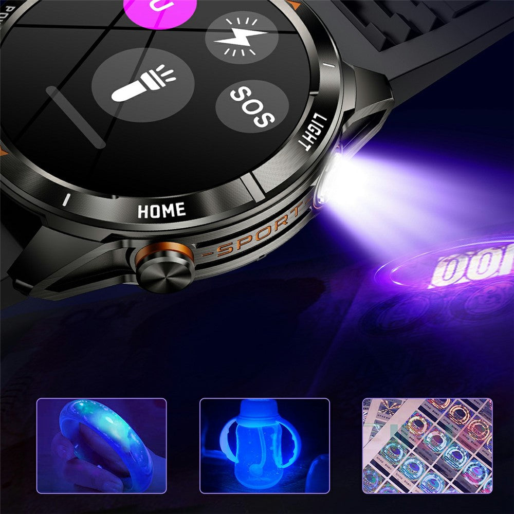 KT80 1.46 Inch Outdoor Smart Watch with Flashlight Health Monitor Multi Sport Modes Wristwatch