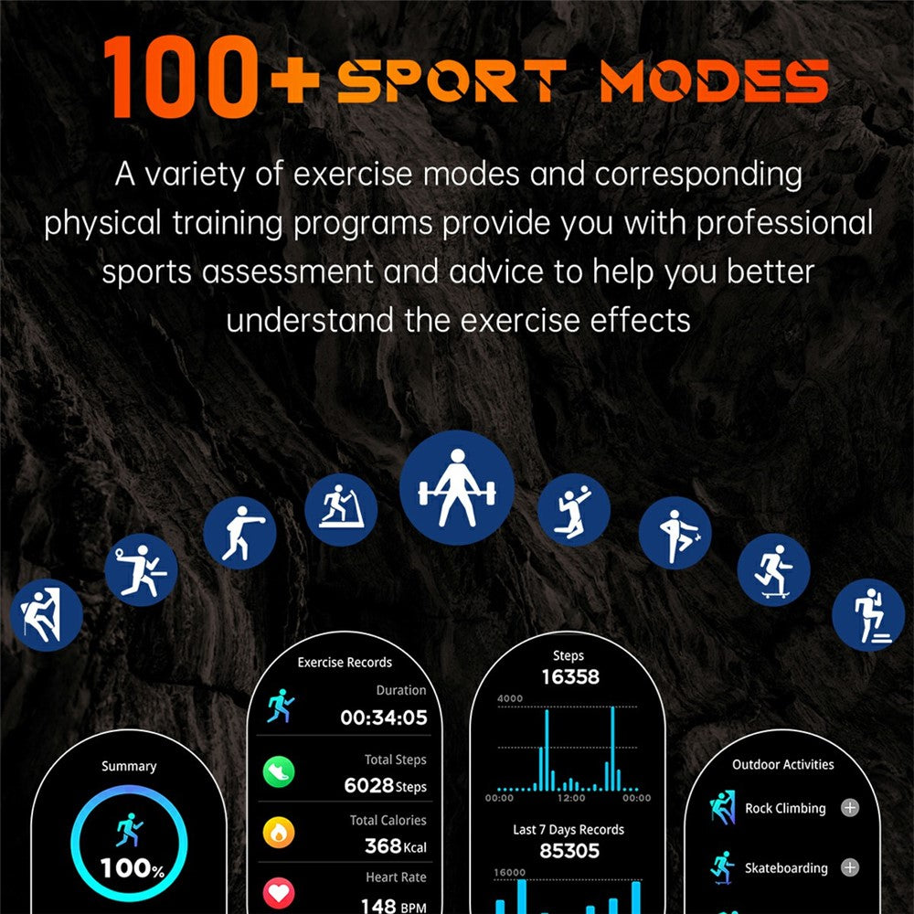 KT80 1.46 Inch Outdoor Smart Watch with Flashlight Health Monitor Multi Sport Modes Wristwatch
